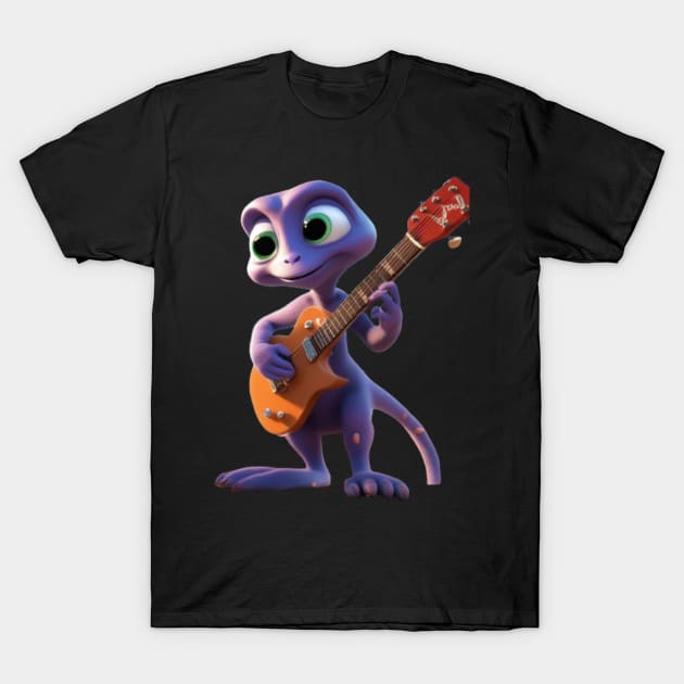 An Alien Cartoon Creature Playing The Guitar T-Shirt by Musical Art By Andrew